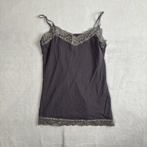 Y2K Active Basic Grey‎ Lace Floral Cami Tank Top Women's Size Large Distressed